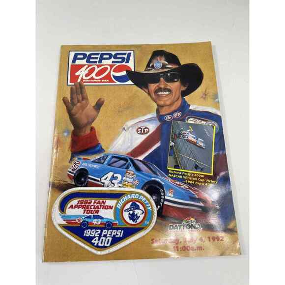 1992 Richard Petty Daytona Pepsi 400 Program w/  Patch – NASCAR Collectible - Picture 1 of 12